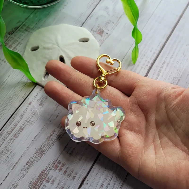 Buttons the Cat, (the ship's cat), pirate in training, 2-sided Holographic Keychain Charm, cat booty