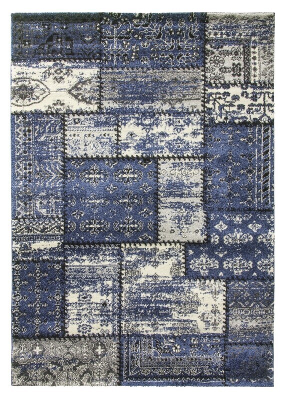 Patchwork Rug Antika Navy &amp; Grey