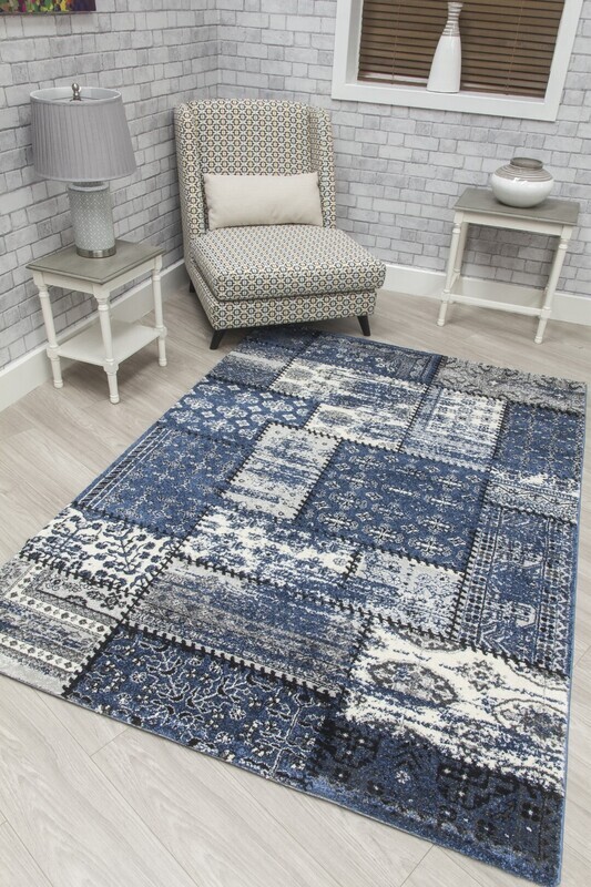 Patchwork Rug Antika Navy &amp; Grey