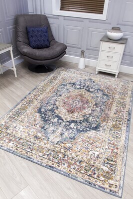 Blue Distressed Rug - Boho Medallion