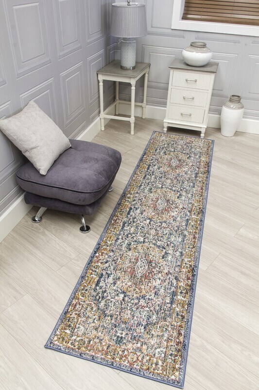 Blue Distressed Rug - Boho Medallion