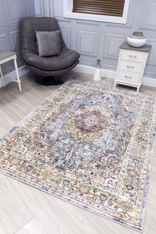 Grey Distressed Rug - Boho Medallion