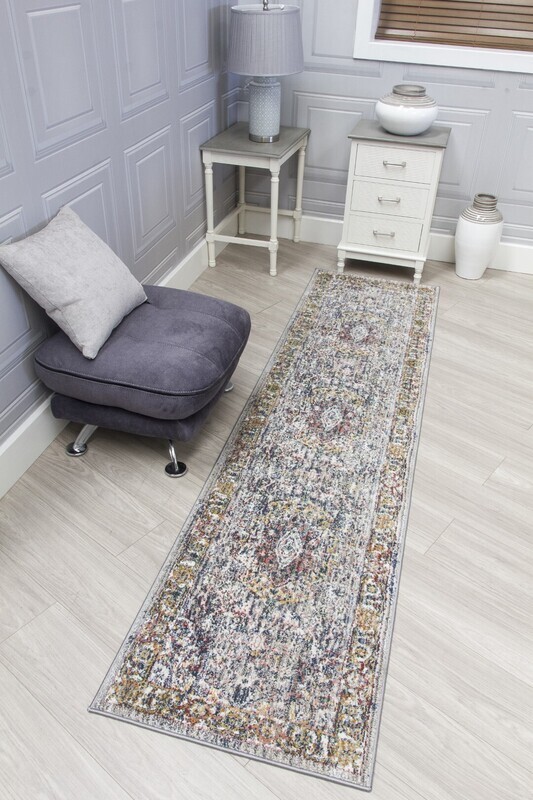 Grey Distressed Rug - Boho Medallion