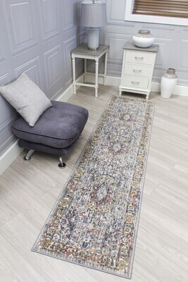 Grey Distressed Rug - Boho Medallion