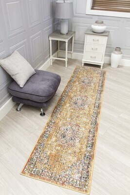 Ochre Yellow Distressed Rug - Boho Medallion