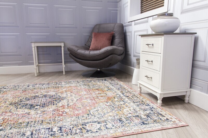 Pink Distressed Rug - Boho Medallion