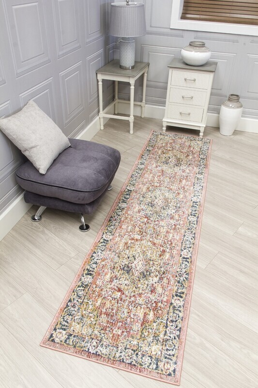 Pink Distressed Rug - Boho Medallion