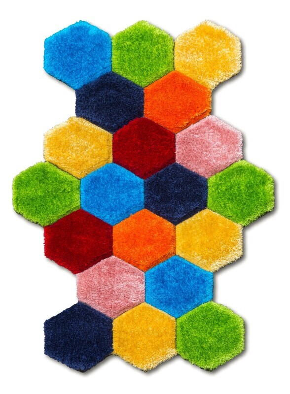 Multicolour 3D Shaggy Rug - Doodle Honeycomb