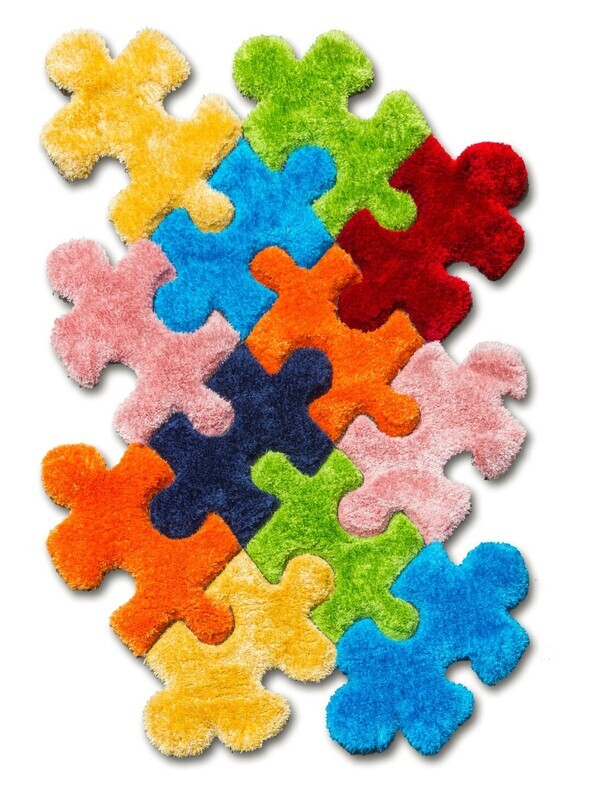 Multicolour 3D Shaggy Rug - Doodle Jigsaw