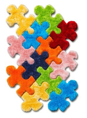 Multicolour 3D Shaggy Rug - Doodle Jigsaw