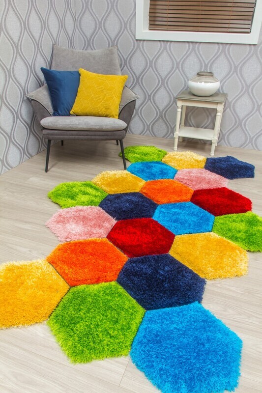 Multicolour 3D Shaggy Rug - Doodle Honeycomb