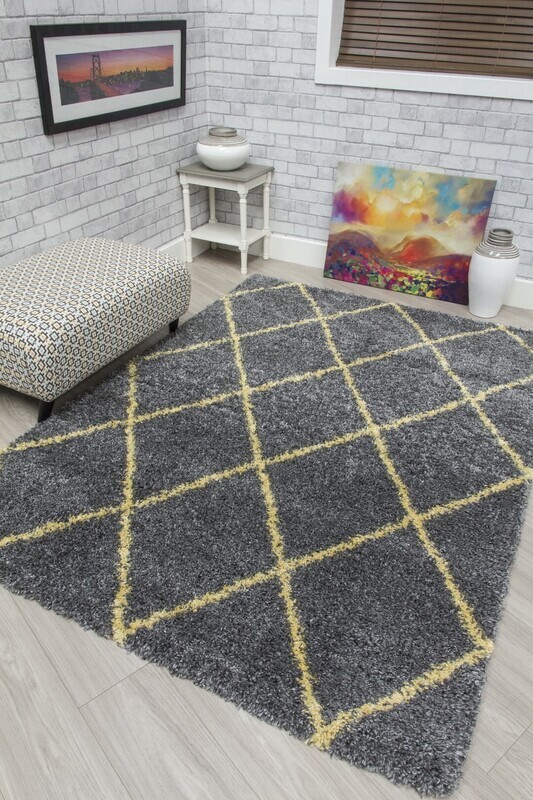 Fantasy Trellis Shaggy - Dark Grey / Yellow