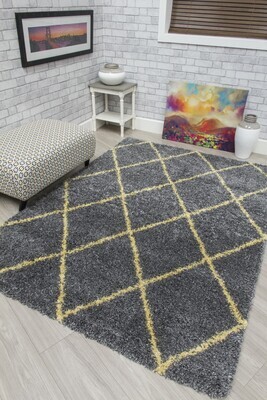 Fantasy Trellis Shaggy - Dark Grey / Yellow