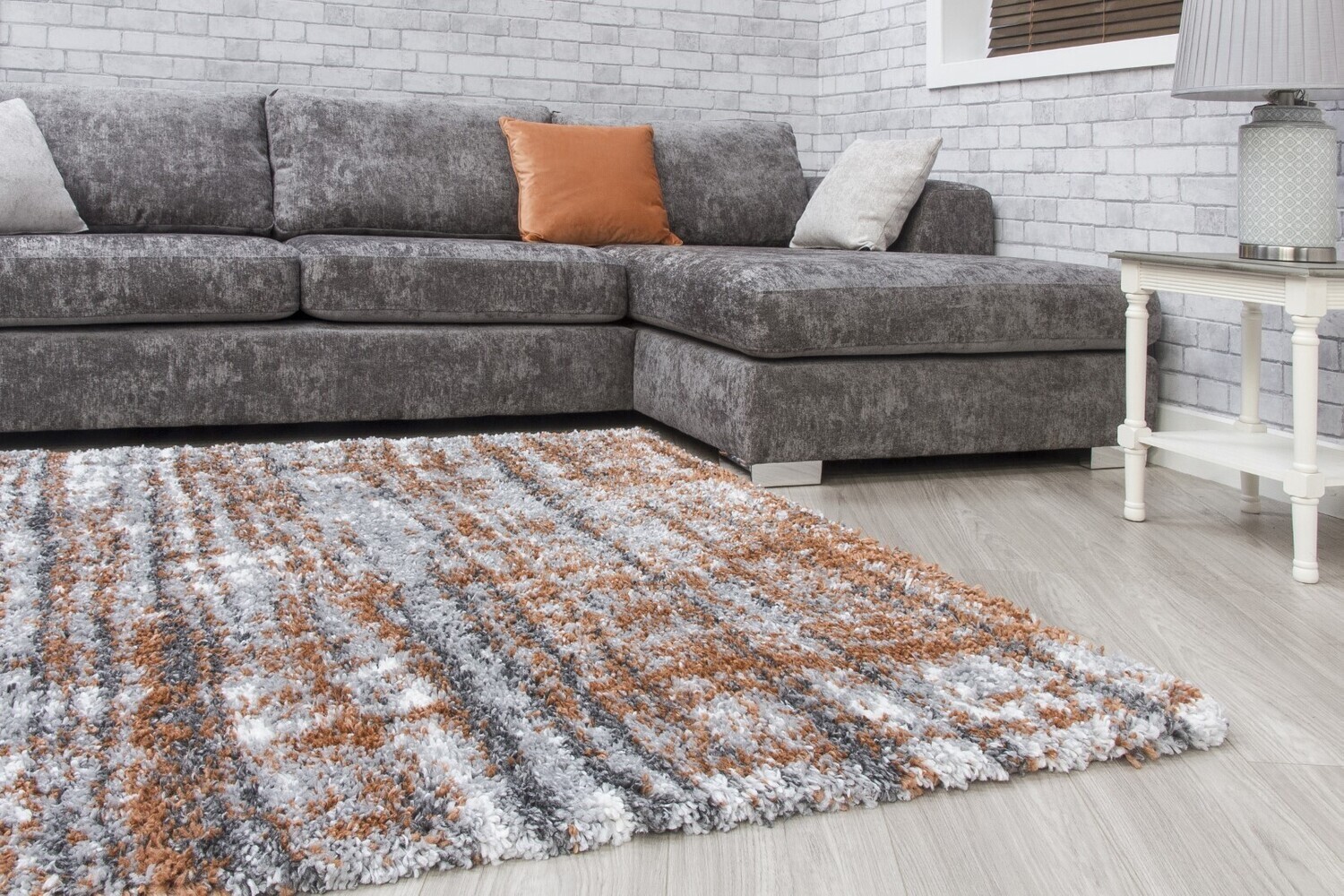 Orange Grey Shaggy Abstract Rug - Fantasy Shimmer