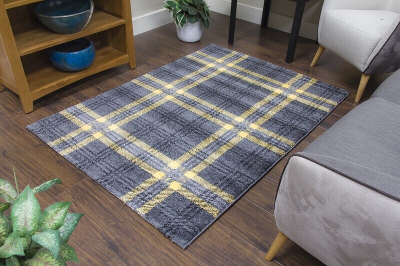 Glendale Tartan Rug - Grey/Yellow