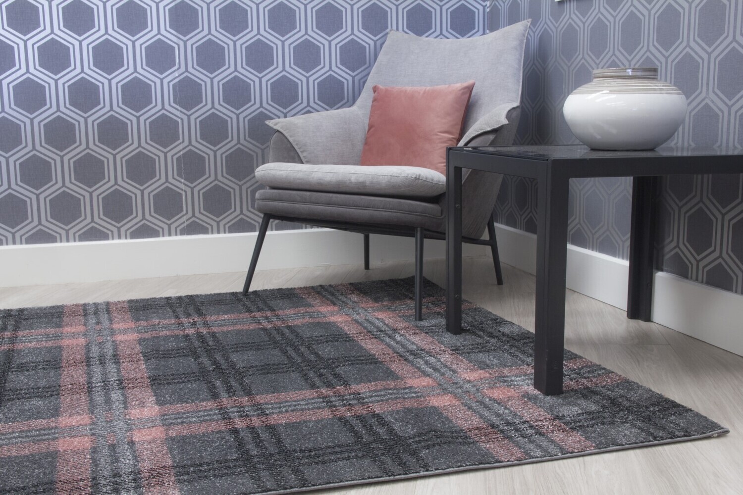 Glendale Tartan Rug - Grey/Pink