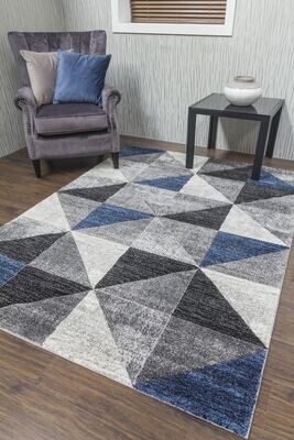 Navy Blue Grey Geometric Triangles Rug - Impulse Triad