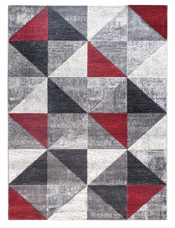 Red Grey Geometric Triangles Rug - Impulse Triad