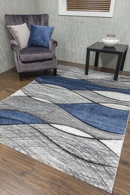 Navy Blue Grey Waves Rug - Impulse