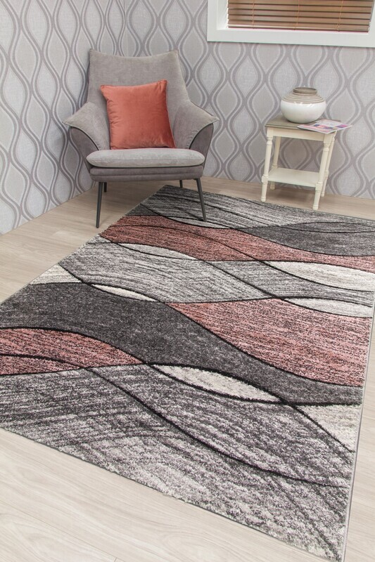 Pink Grey Waves Rug - Impulse