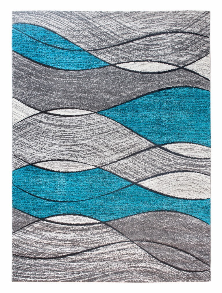 Teal Grey Waves Rug - Impulse