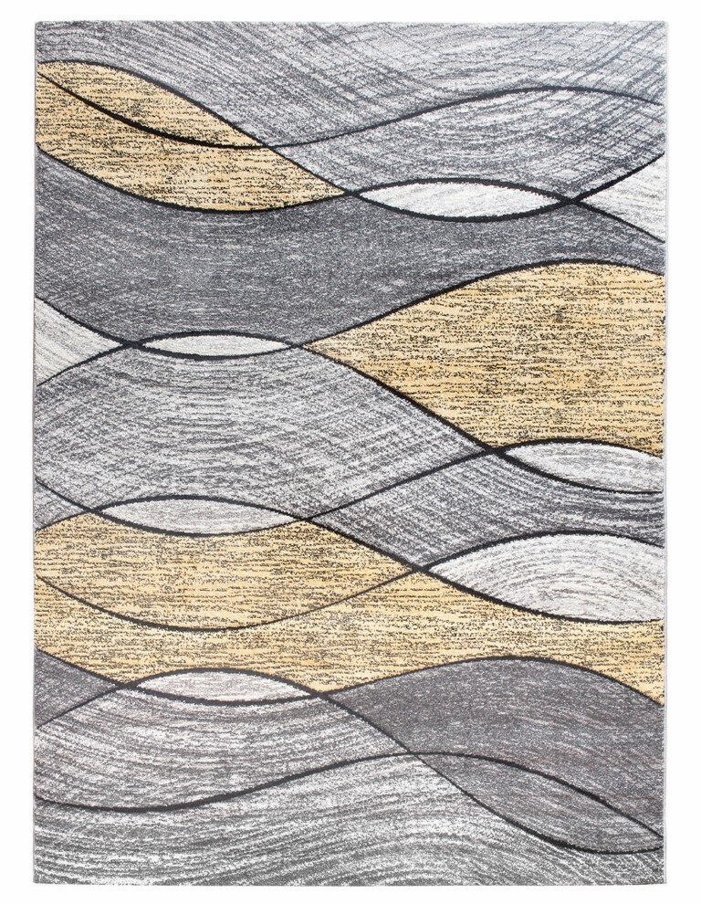 Yellow Grey Waves Rug - Impulse