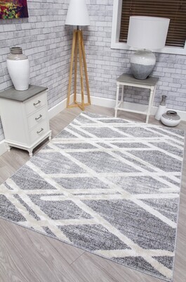 Grey Cream Criss Cross Geometric Rug - Lindos