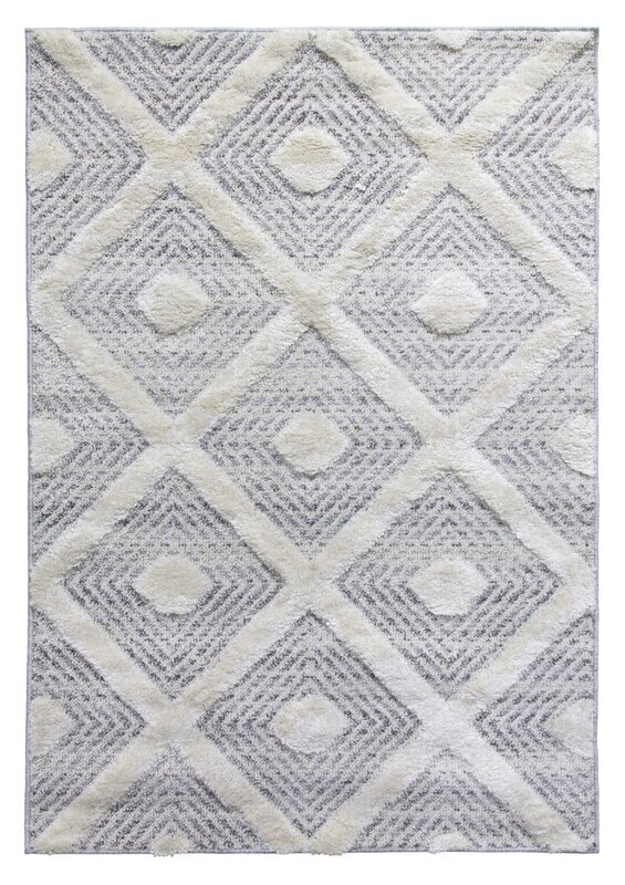 Grey Cream Trellis Geometric Rug - Lindos