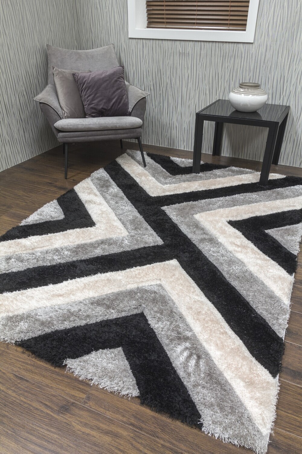 Luxus Cascade - 3D Shaggy Rug - Grey