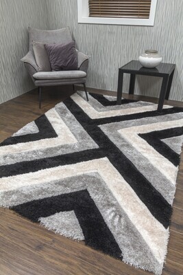 Luxus Cascade - 3D Shaggy Rug - Grey