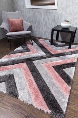 Luxus Cascade - 3D Shaggy Rug - Grey/Pink