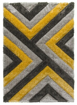 Luxus Cascade - 3D Shaggy Rug - Grey/Yellow