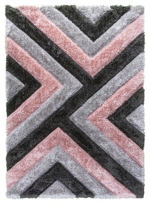 Luxus Cascade - 3D Shaggy Rug - Grey/Pink