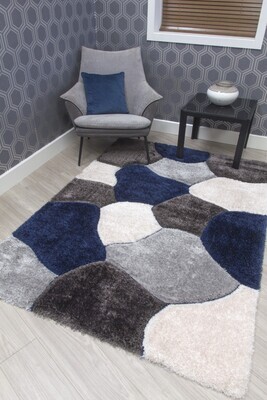 Luxus Stones - 3D Shaggy Rug - Multi Navy