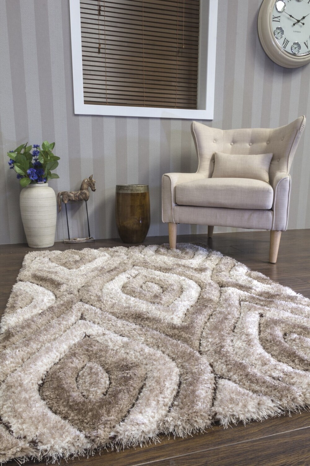 Luxus Teardrop - 3D Shaggy Rug - Beige