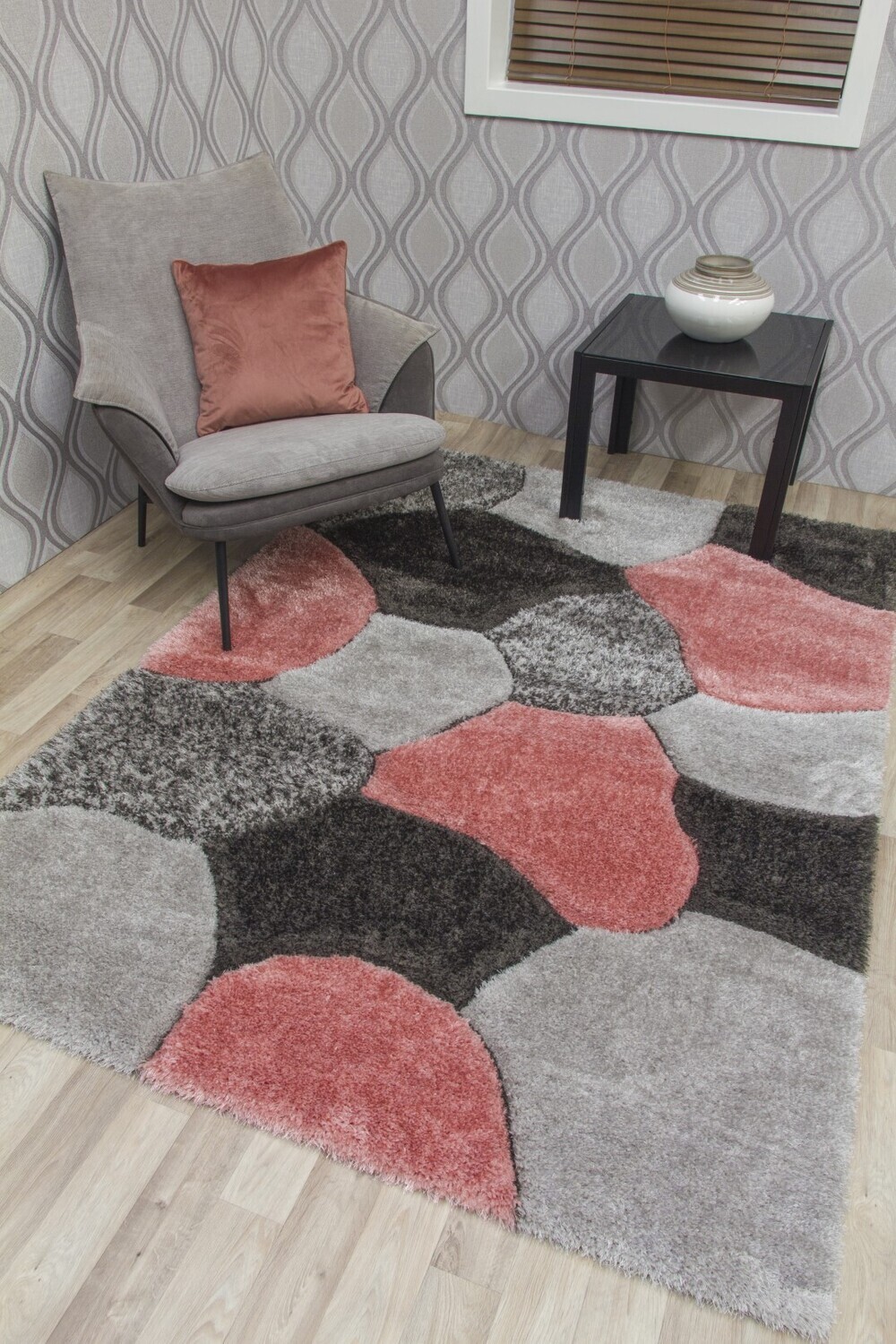 Luxus Stones - 3D Shaggy Rug - Multi Pink