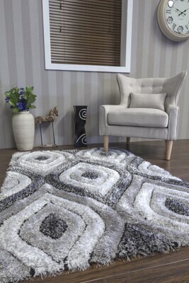 Luxus Teardrop - 3D Shaggy Rug - Grey