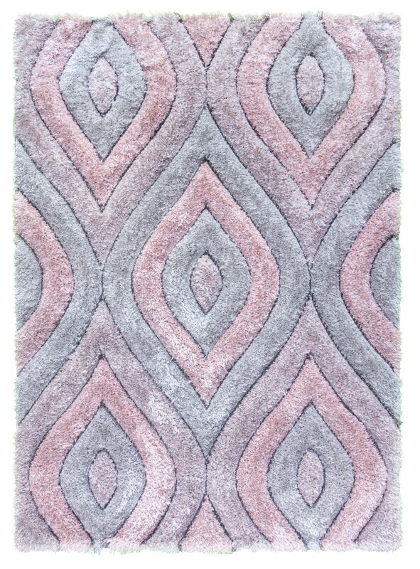 Luxus Teardrop - 3D Shaggy Rug - Grey/Pink
