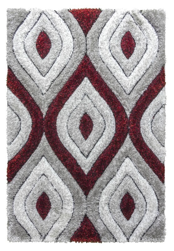 Luxus Teardrop - 3D Shaggy Rug - Grey / Red