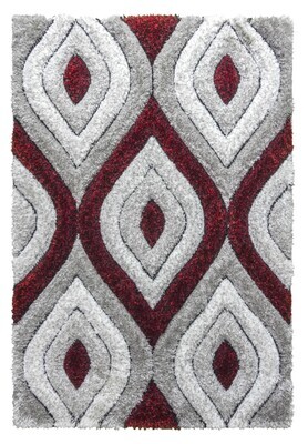 Luxus Teardrop - 3D Shaggy Rug - Grey / Red