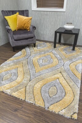 Luxus Teardrop - 3D Shaggy Rug - Grey/Yellow