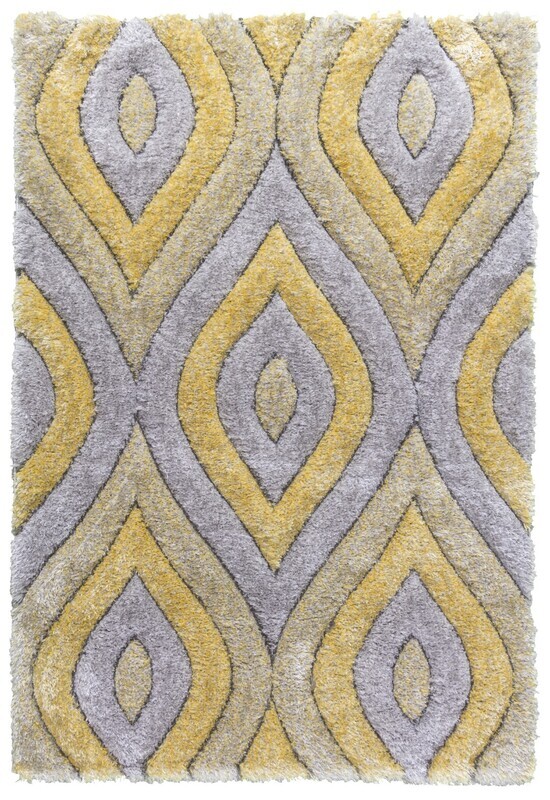 Luxus Teardrop - 3D Shaggy Rug - Grey/Yellow