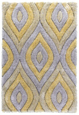 Luxus Teardrop - 3D Shaggy Rug - Grey/Yellow