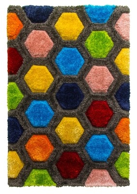 Paradise Honeycomb - 3D Shaggy Rug - Multicolour