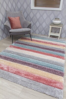 Passion Stripes - 3D Shaggy Rug - Multicolour