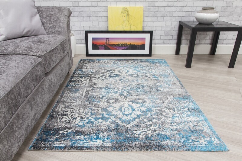 Medallion Distressed Teal Rug - Antika