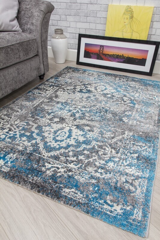 Medallion Distressed Teal Rug - Antika