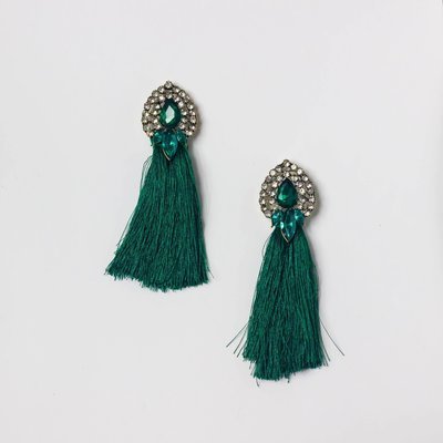 Tassle Rhinestone Earring in Emerald Tassle Rhinestone Earring in Emerald