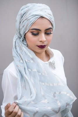 Metallic Chevron Print Scarf in Duck Egg Metallic Chevron Print Scarf in Duck Egg