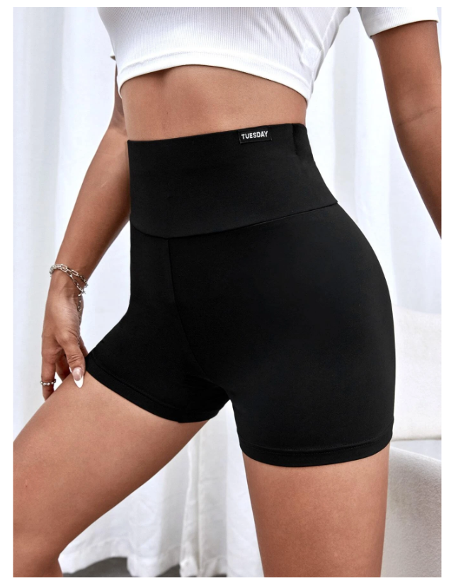 Statement High Waist Black Biker Shorts (Large)